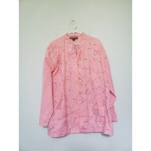 Tudor Court Womens Plus 3X Top Pink Embroidery Floral Button High Collar Asian